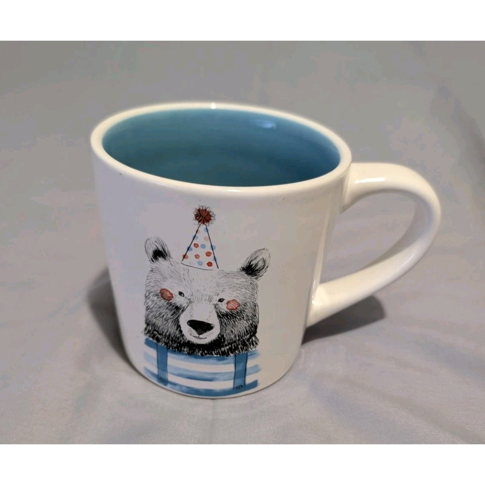 Magenta Coffee Mug Bear W/Party Hat Blue Inside Large Microwave Dishwasher Safe
